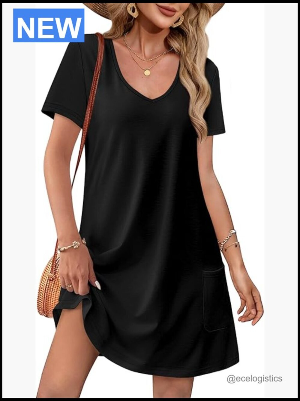 Loose V Neck Short Sleeve Casual T Shirt Dress Sundress Swimsuit Coverup with